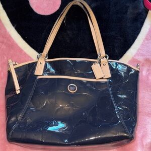 COACH embossed Navy Patent Leather Handbag Shoulder Bag